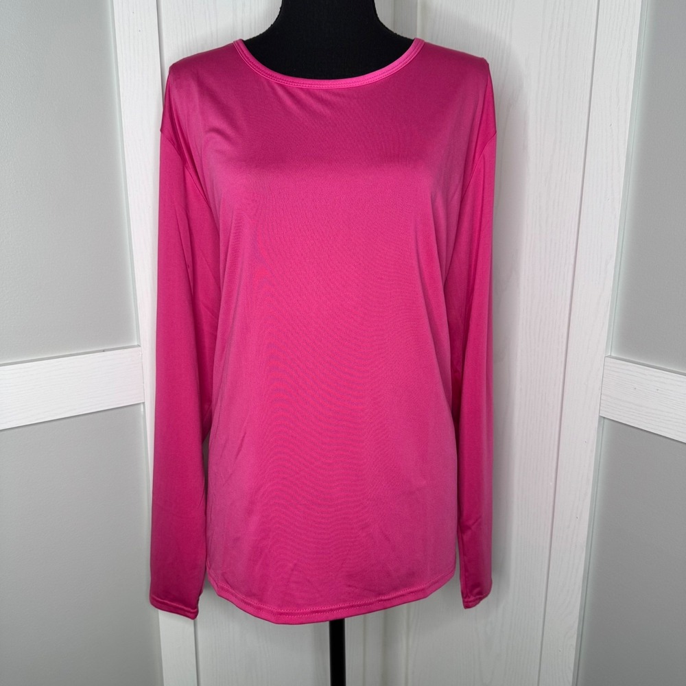 Real Essentials Long Sleeve Workout Top 2X Pink & Black‎ 2 Pack Activewear